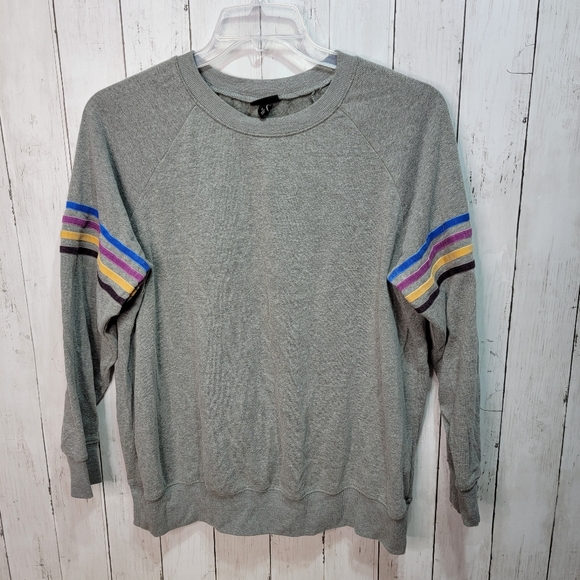 New! Torrid Women Plus Size Gray Rainbow Striped Stretch Sweatshirt Size 0 (L). - Picture 3 of 9